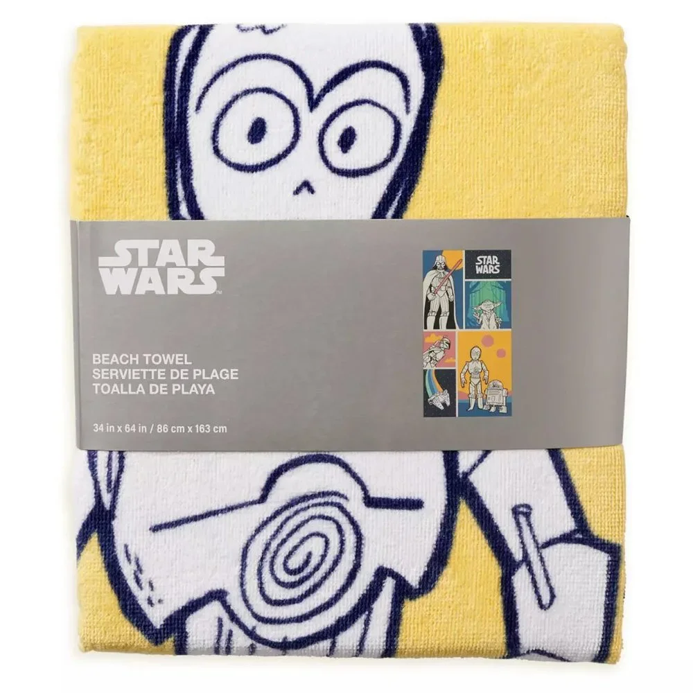 Disney STAR WARS BEACH TOWEL R2-D2 C-3PO YODA DARTH VADER Disney100 New For Kids